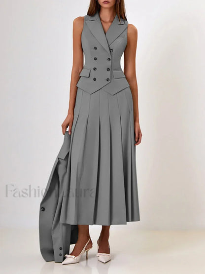 Elegant Spliced Tunic Skirt Two Piece Set