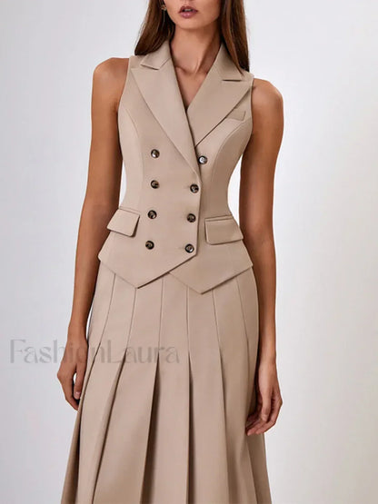 Elegant Spliced Tunic Skirt Two Piece Set