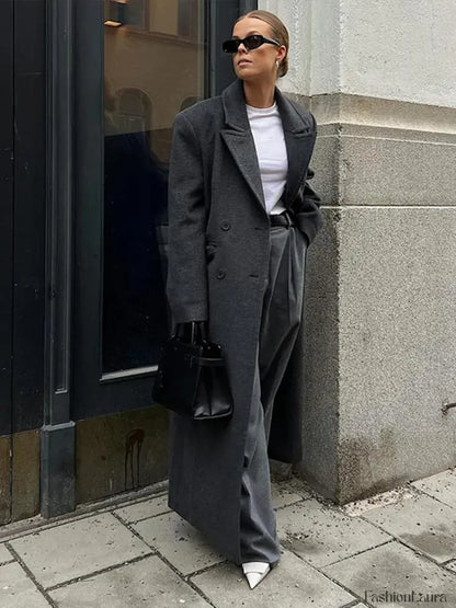 Elegant Women's Woolen Overcoat Double Breasted Overcoat