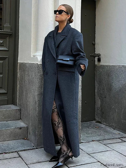 Elegant Women's Woolen Overcoat Double Breasted Overcoat