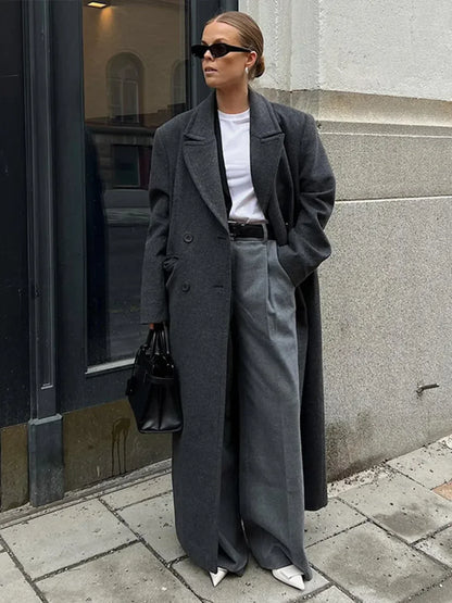 Elegant Women's Woolen Overcoat Double Breasted Overcoat