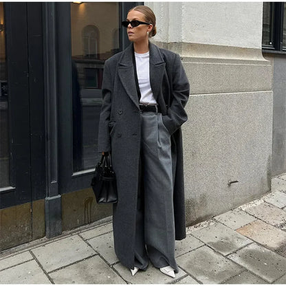 Elegant Women's Woolen Overcoat Double Breasted Overcoat