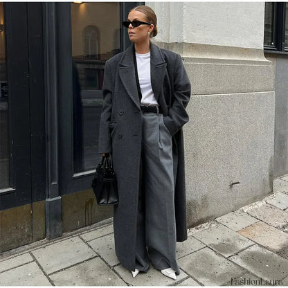 Elegant Women's Woolen Overcoat Double Breasted Overcoat
