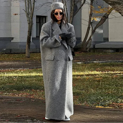 Elegant Women's Woolen Overcoat Double Breasted Overcoat
