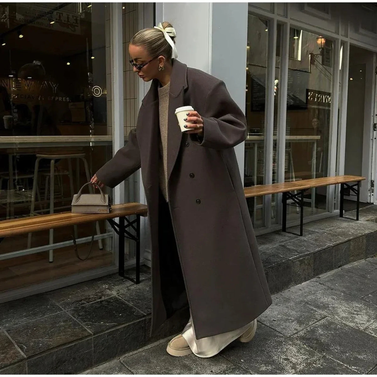 Elegant Women's Woolen Overcoat Double Breasted Overcoat