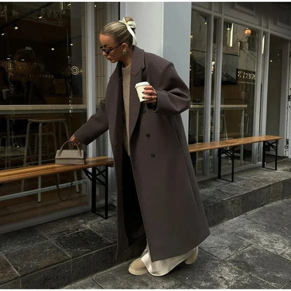 Elegant Women's Woolen Overcoat Double Breasted Overcoat