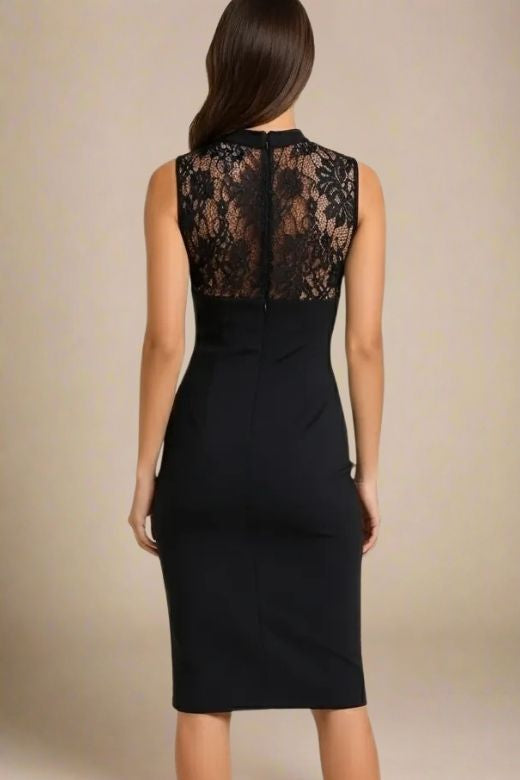 Classic Black Lace Choker Sweetheart Cut Out Bodycon Midi Cocktail Dress