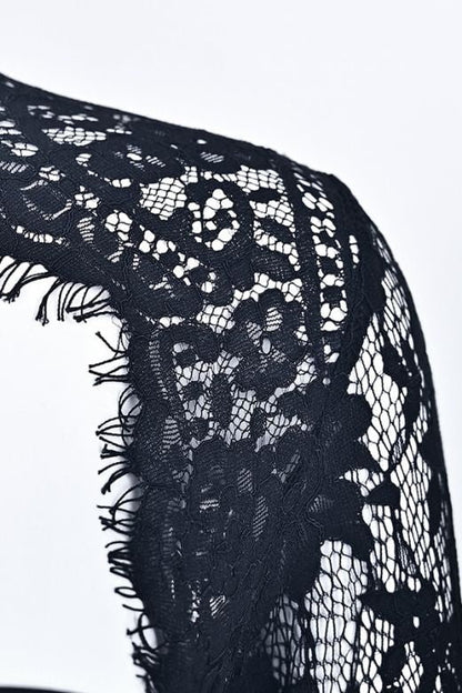 Classic Black Lace Shoulder Cut Out Mock Neck Long Sleeve Bandage Midi Dress