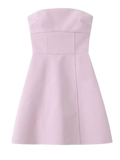 Pink Strapless Bow Front Princess Seam A-Line Mini Dress
