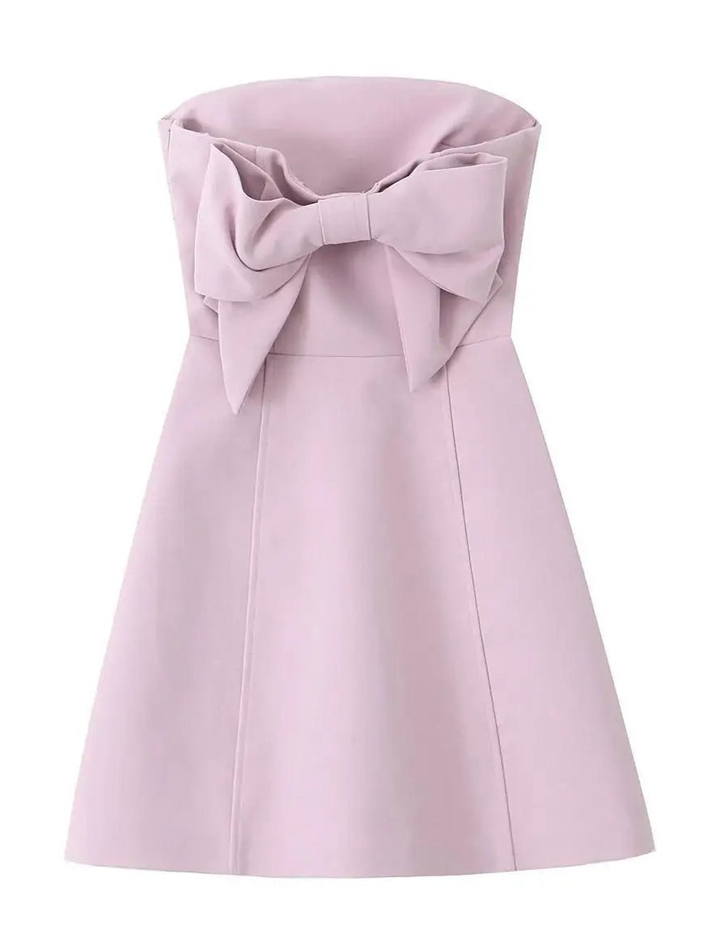 Pink Strapless Bow Front Princess Seam A-Line Mini Dress
