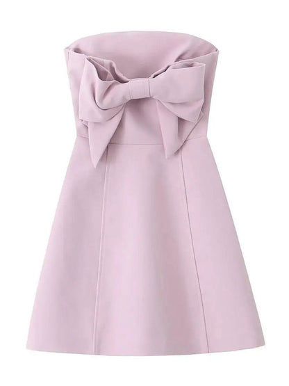 Pink Strapless Bow Front Princess Seam A-Line Mini Dress