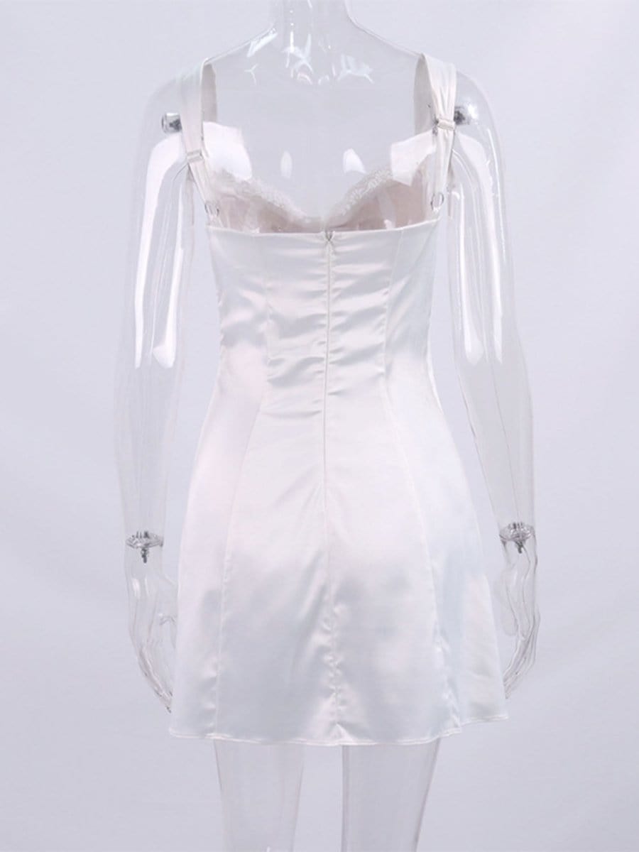 White Lace Cup Sweetheart Spaghetti Strap Corset Bodice A-Line Mini Dress