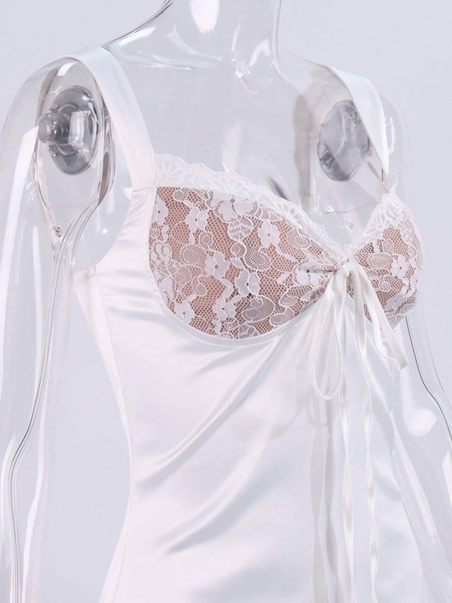 White Lace Cup Sweetheart Spaghetti Strap Corset Bodice A-Line Mini Dress