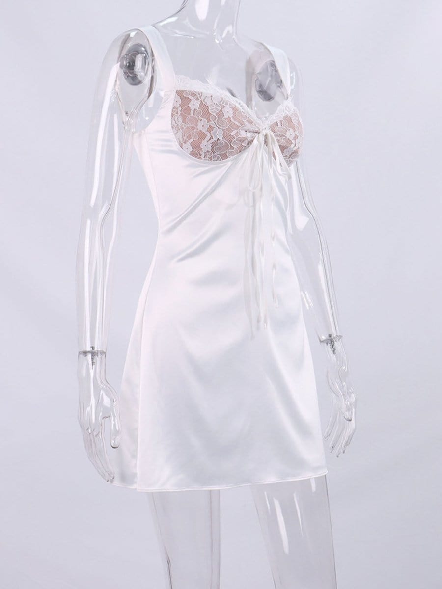 White Lace Cup Sweetheart Spaghetti Strap Corset Bodice A-Line Mini Dress