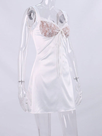 White Lace Cup Sweetheart Spaghetti Strap Corset Bodice A-Line Mini Dress