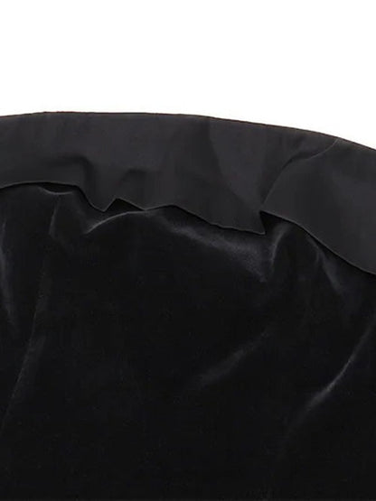 Velvet Strapless Satin Trim Fit and Flare Mini Dress