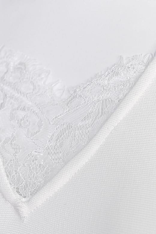 White Pearl Deep V-Neck Lace Insert Side Slit Lace Underlay Sleeveless Midi Dress