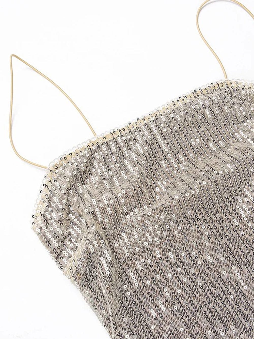 Apricot Sequin Square Neck Spaghetti Strap Bodycon Maxi Dress