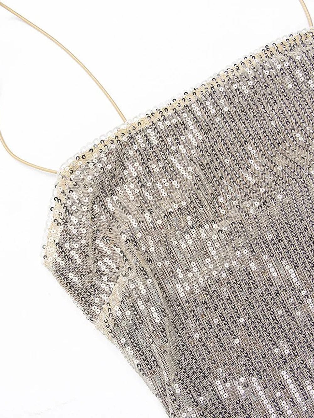 Apricot Sequin Square Neck Spaghetti Strap Bodycon Maxi Dress