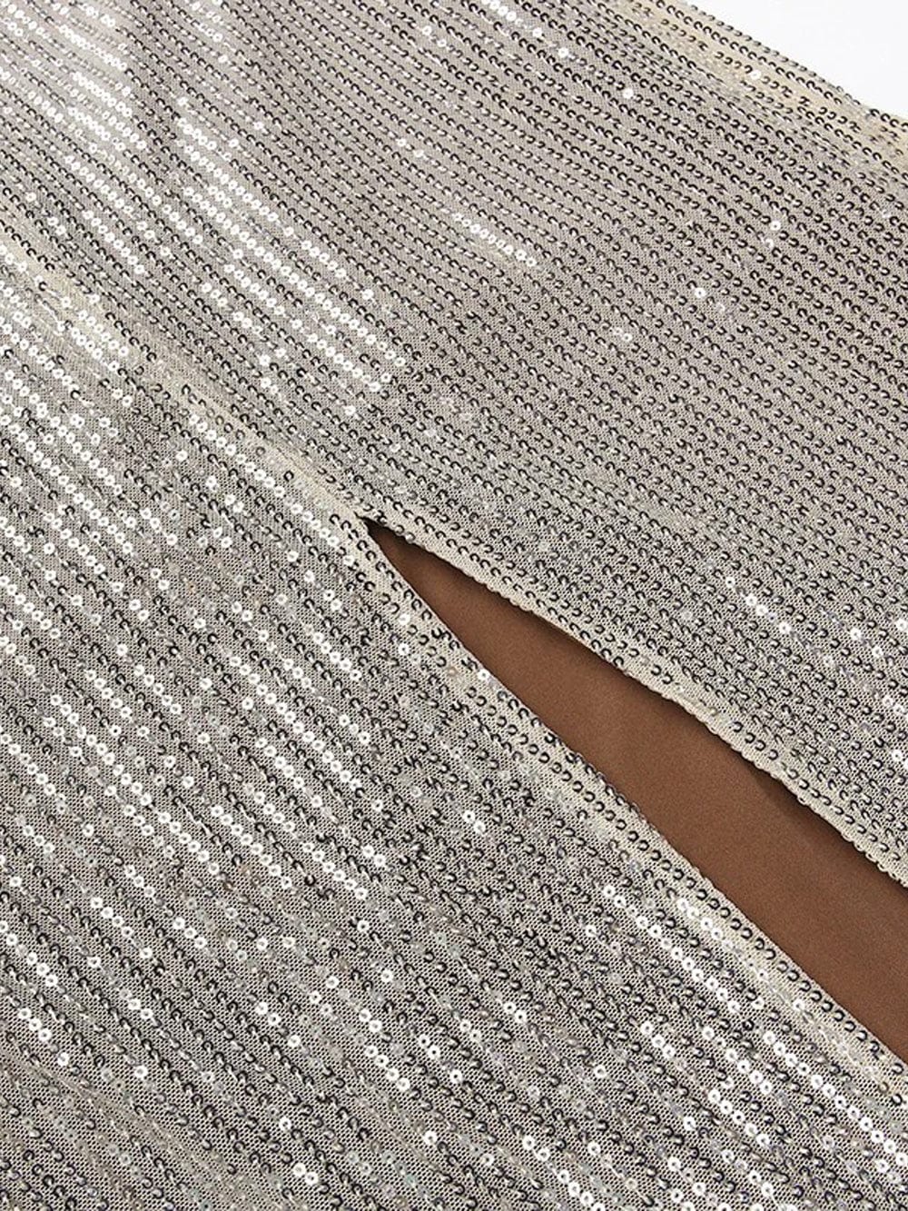 Apricot Sequin Square Neck Spaghetti Strap Bodycon Maxi Dress
