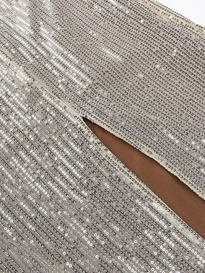 Apricot Sequin Square Neck Spaghetti Strap Bodycon Maxi Dress