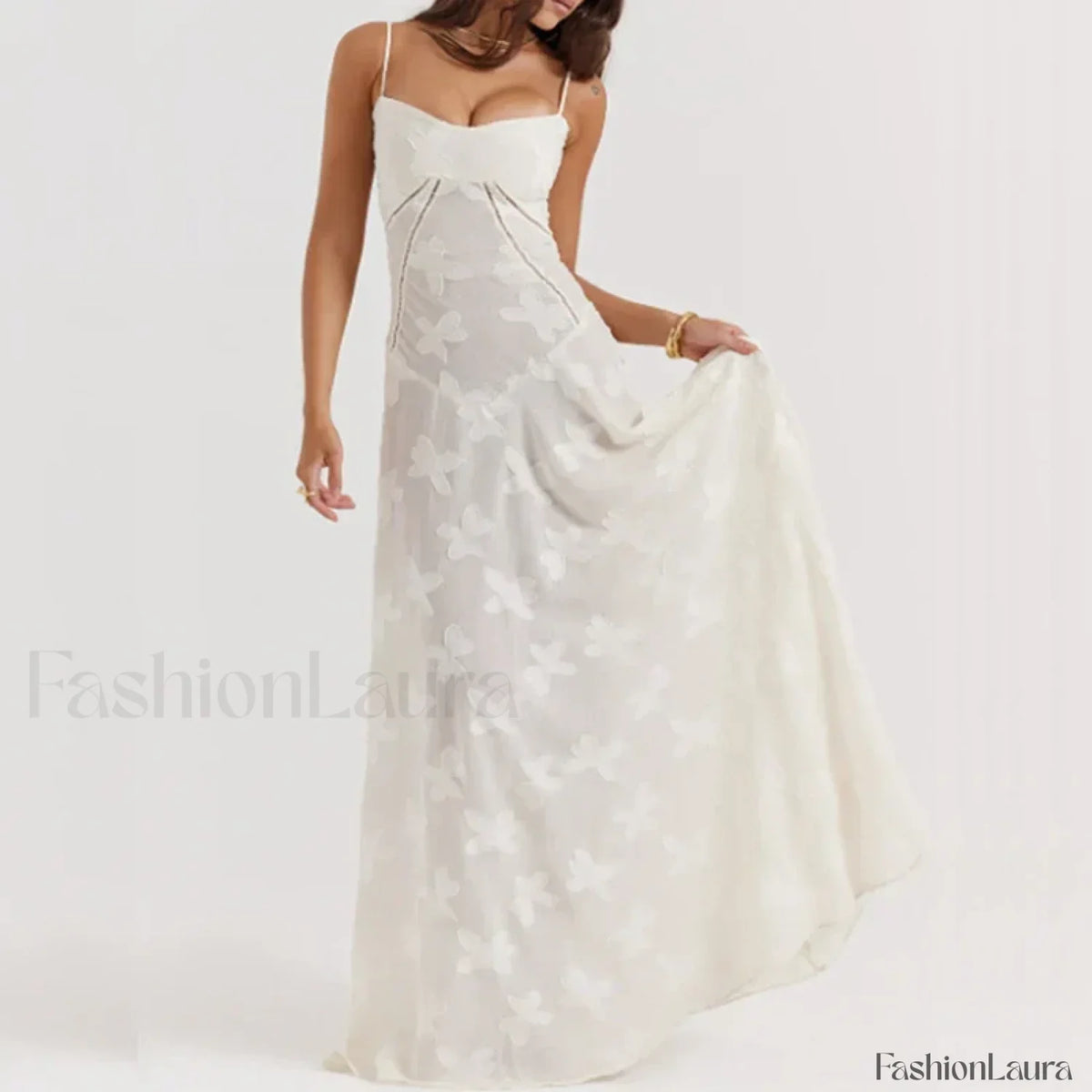 Embroidered Lace Off Shoulder Maxi Dress