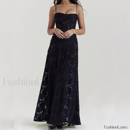 Embroidered Lace Off Shoulder Maxi Dress
