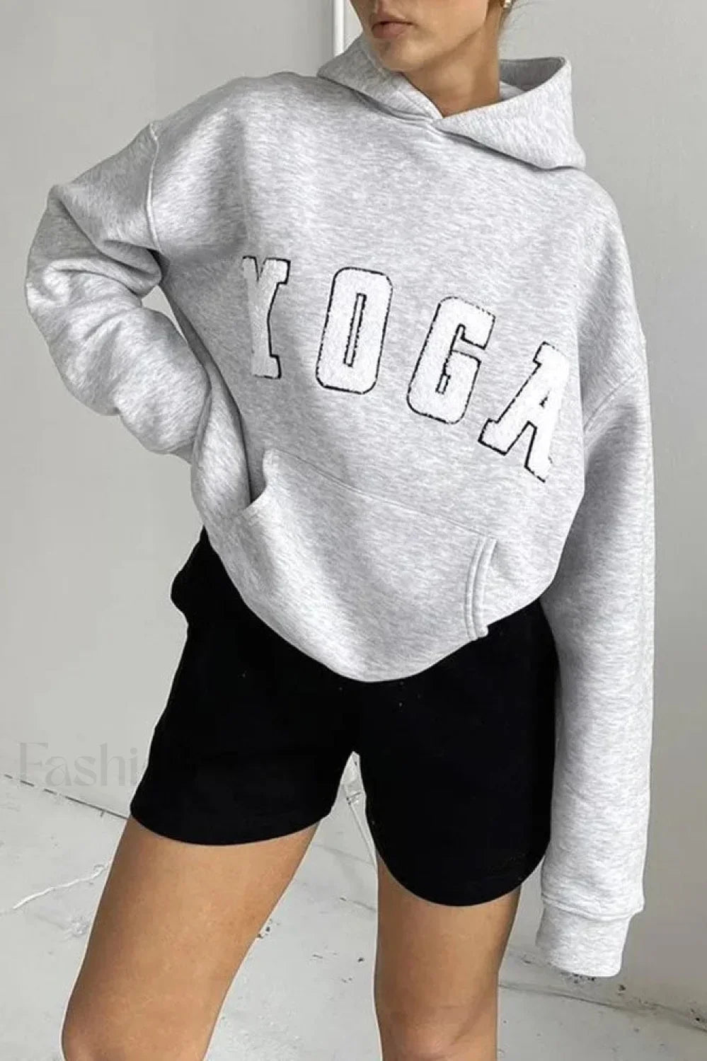 Embroidered YOGA Letter Hooded Hoodie
