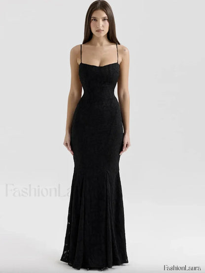 Embroidery Spaghetti Mermaid Maxi Dress