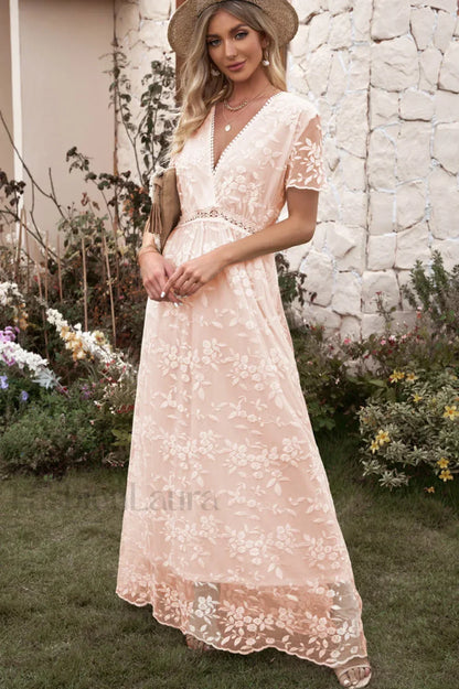 Emma Boho Floral Charming Lace Maxi Dress