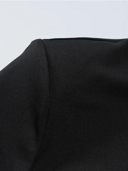 Black Mock Neck Short Sleeve Draped Sash Hardware Detail Bodycon Mini Dress