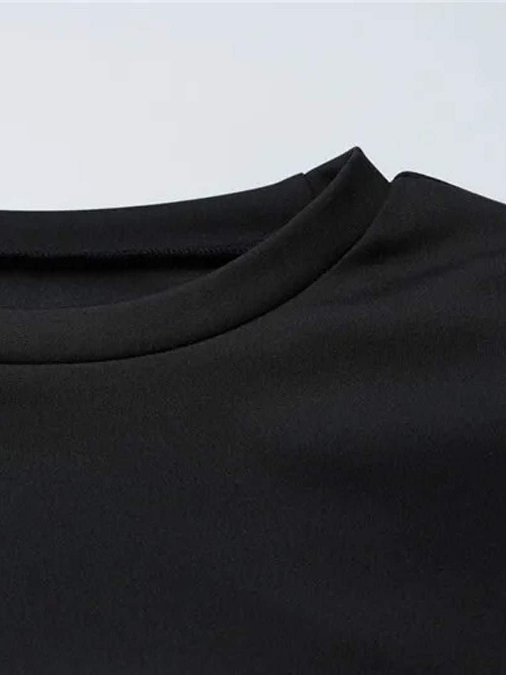 Black Mock Neck Short Sleeve Draped Sash Hardware Detail Bodycon Mini Dress