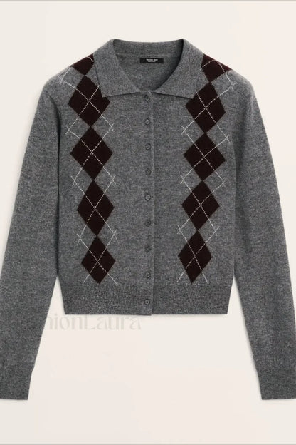 English College Style Polo Neck Knit Cardigan