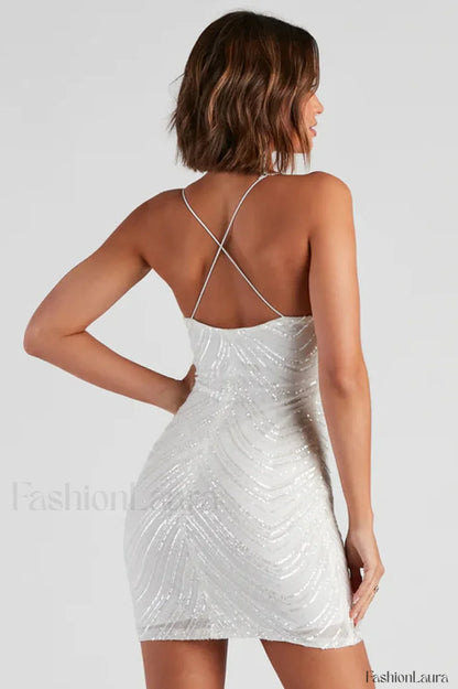 Erica Sequin Stylish V-Neck Mini Dress