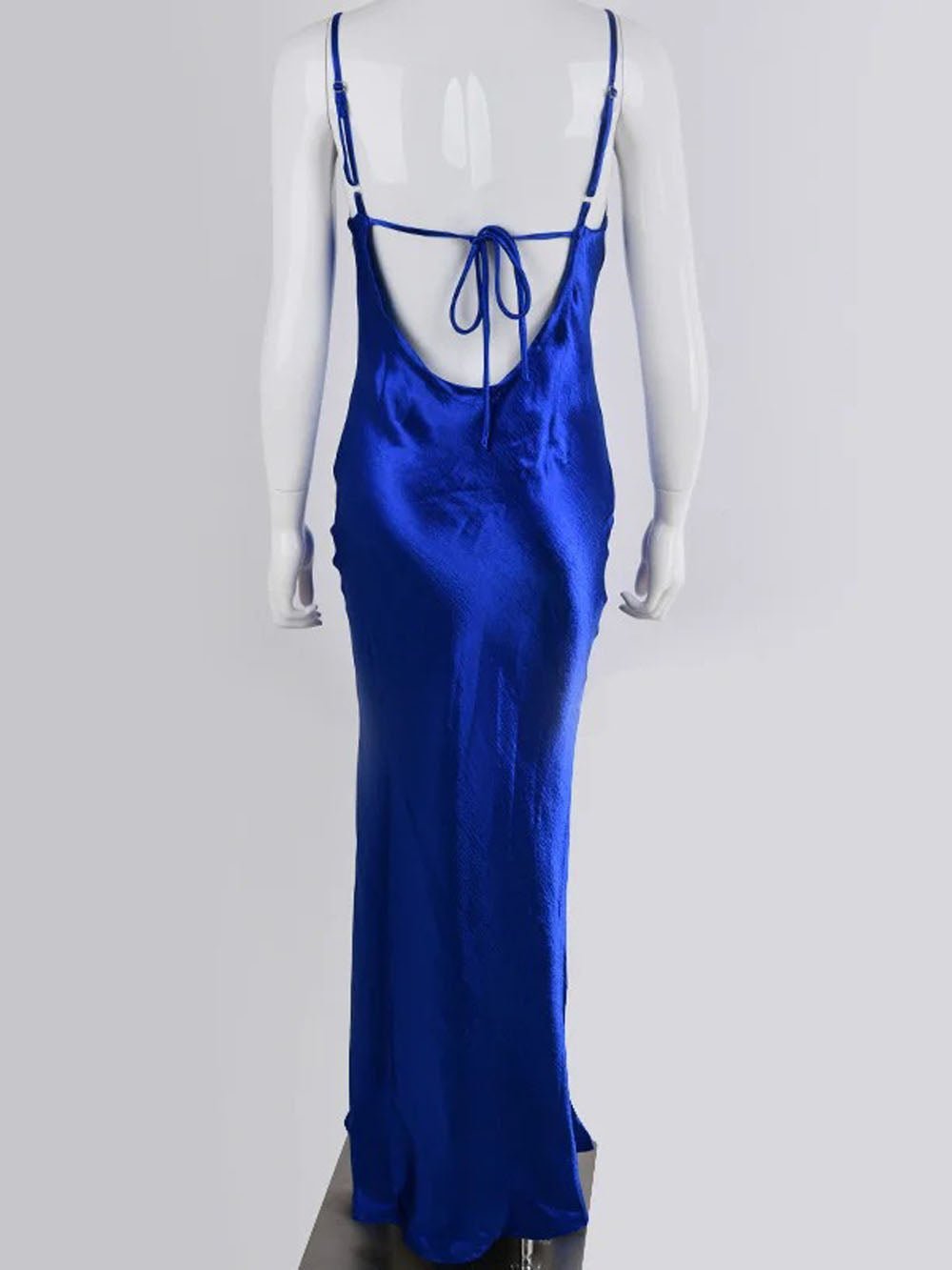 Satin Cowl Neck Spaghetti Strap Halter Backless Column Maxi Gown