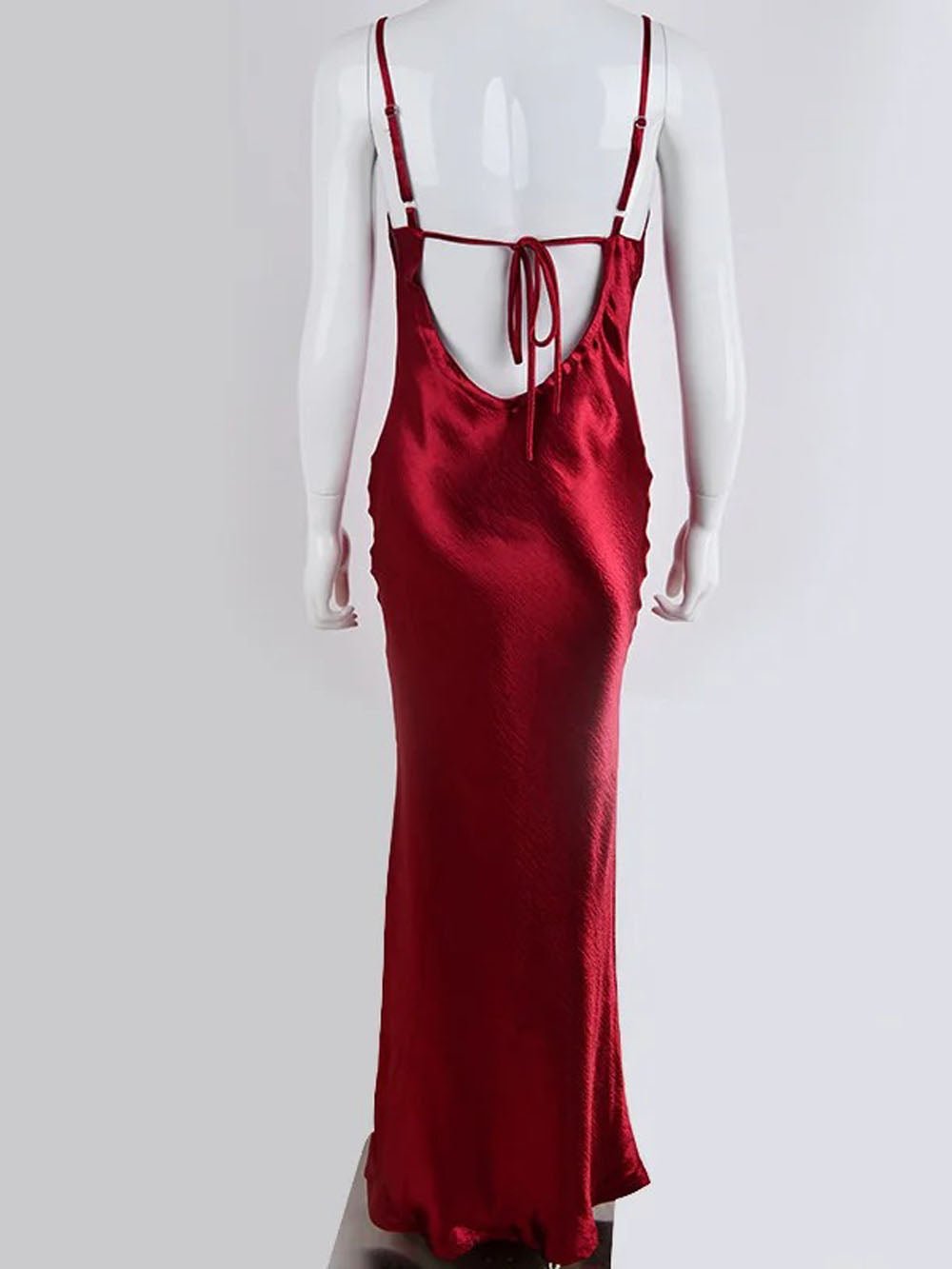 Satin Cowl Neck Spaghetti Strap Halter Backless Column Maxi Gown