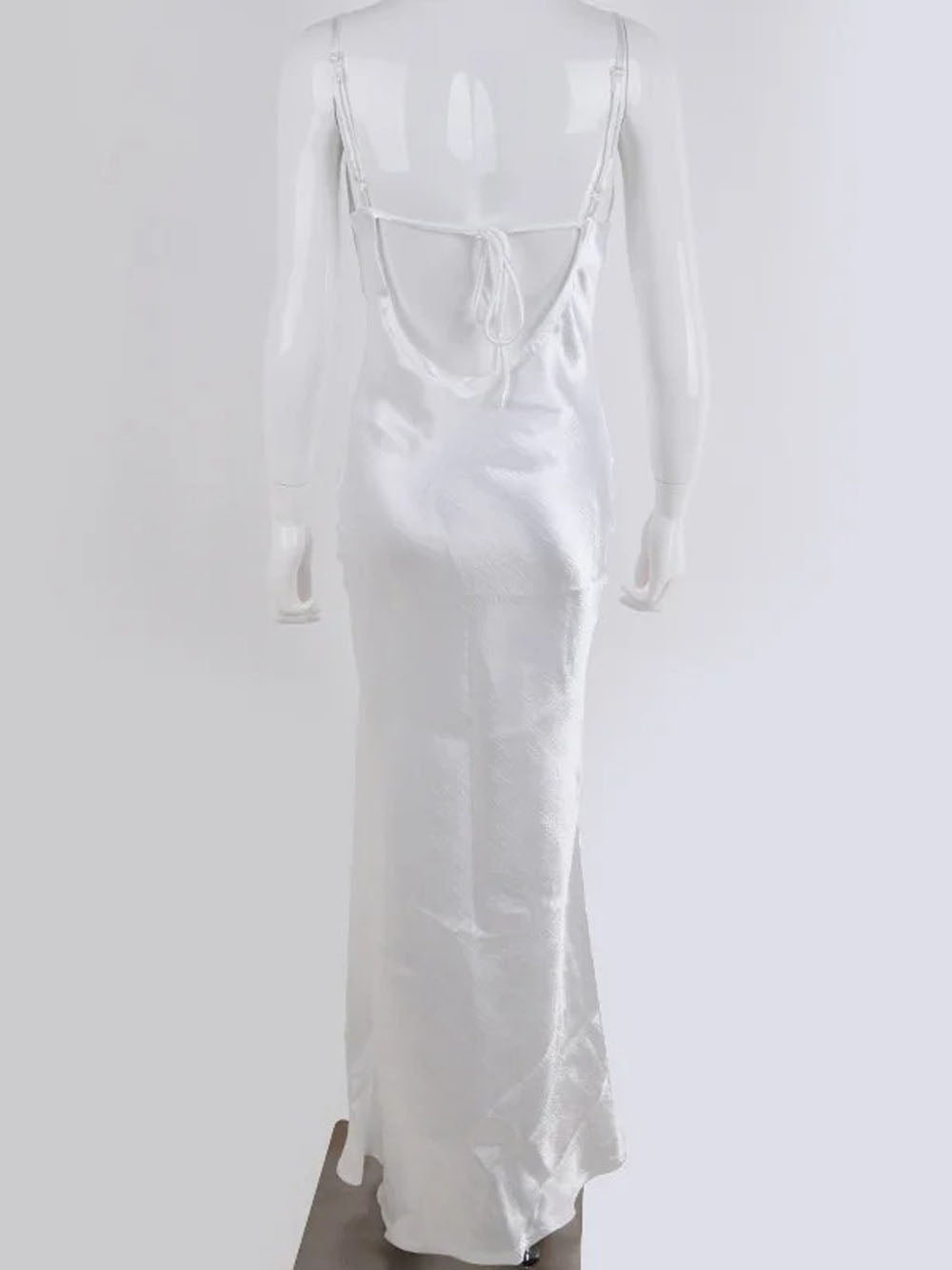 Satin Cowl Neck Spaghetti Strap Halter Backless Column Maxi Gown