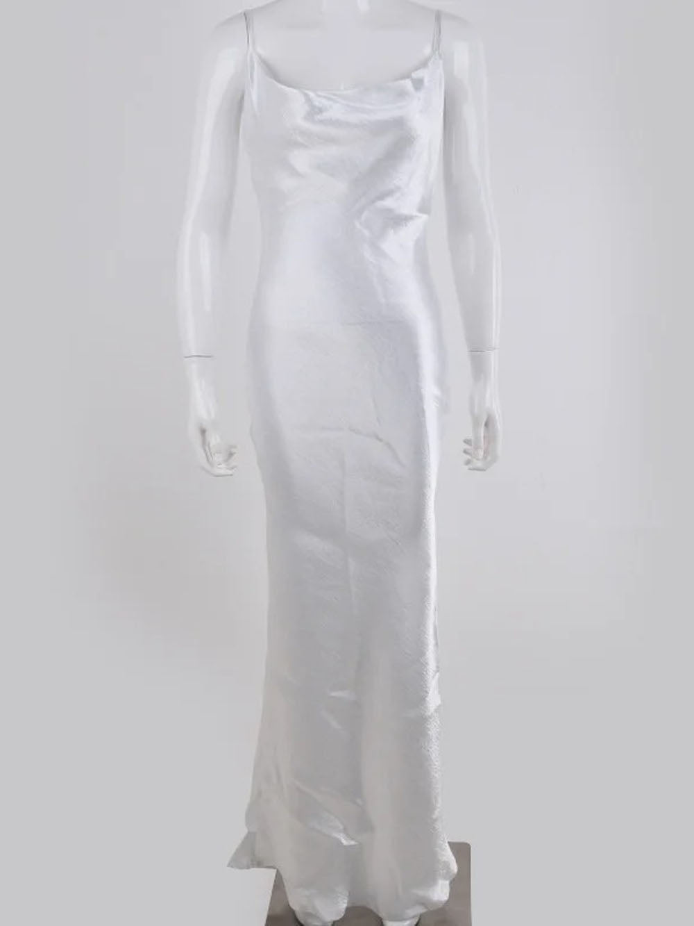 Satin Cowl Neck Spaghetti Strap Halter Backless Column Maxi Gown