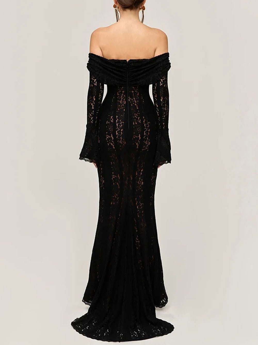 Lace Off Shoulder Bell Sleeve Tie Front Bodycon Mini Dress