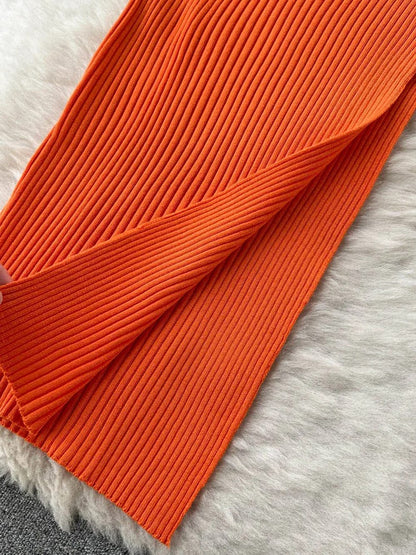 Knit Ribbed Halter Neck Ring Detail Waist Cut Out Midi Dress