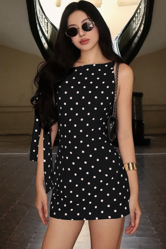 Polka Dot Asymmetrical Slim Fit Mini Dress