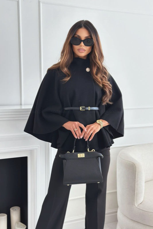 Tailored Wool Blend Belted Cape Coat