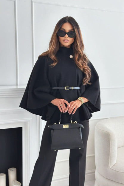 Tailored Wool Blend Belted Cape Coat