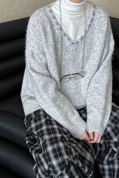 Oversized V-Neck Knit Sweater