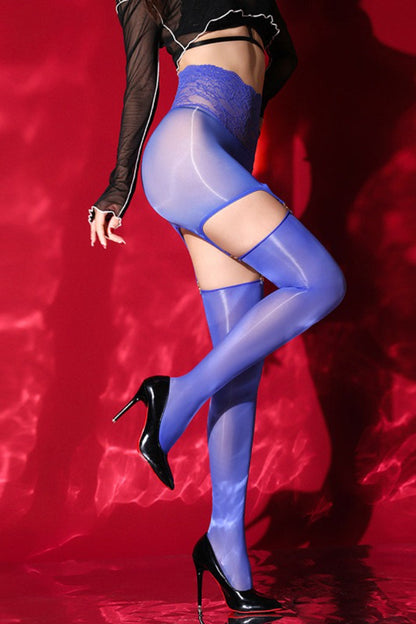 Lace Suspender Glossy Stockings Two Piece Set