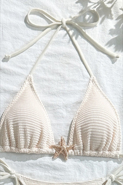 Mesh Long Skirt Starfish Detail Three Piece Swim Set