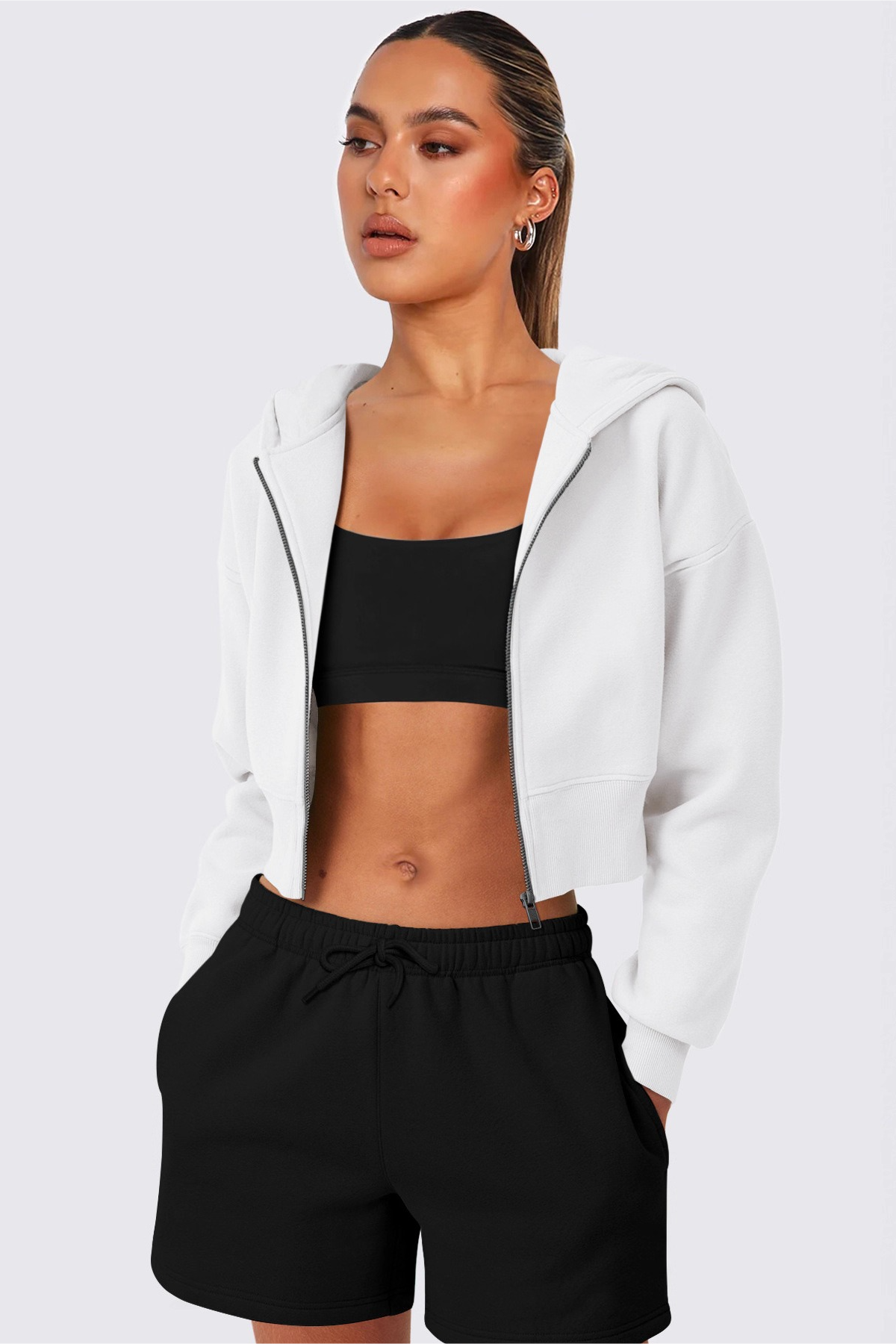 Street Style Oversized Long Sleeve Short Hoodie