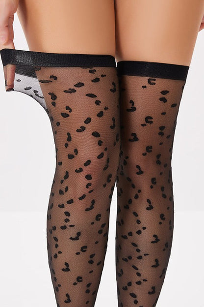 Retro Leopard Print Jacquard Sheer Thigh-High Stockings