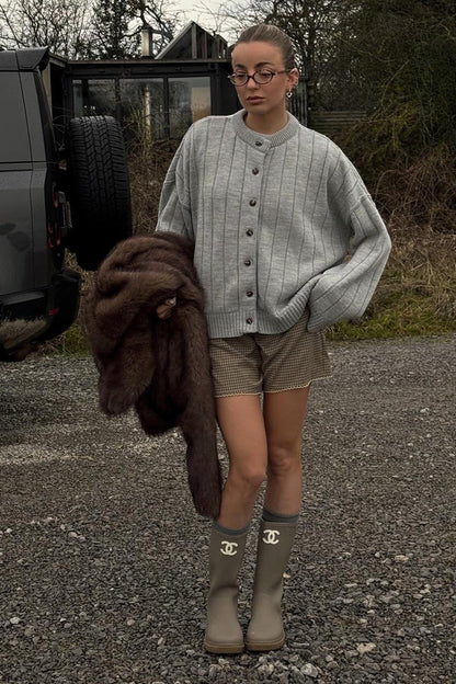 Ribbed Round Neck Cardigan