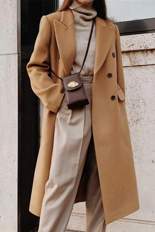 Solid Lapel Double Breasted Slim Overcoat